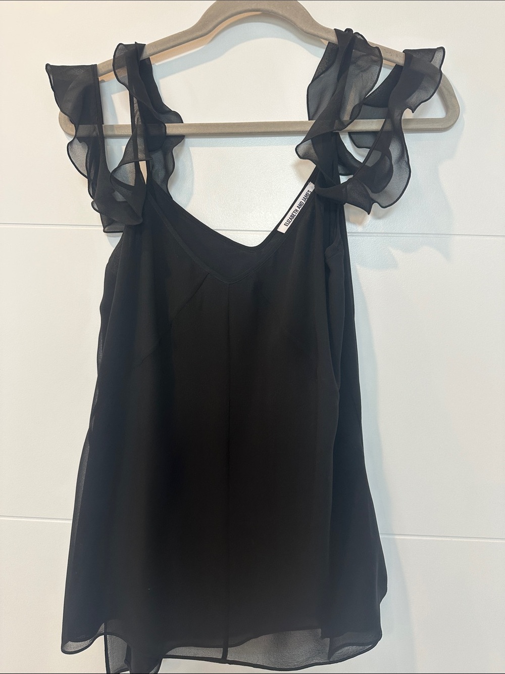 Elizabeth and James Black Ruffle-Strap Silk Camisole